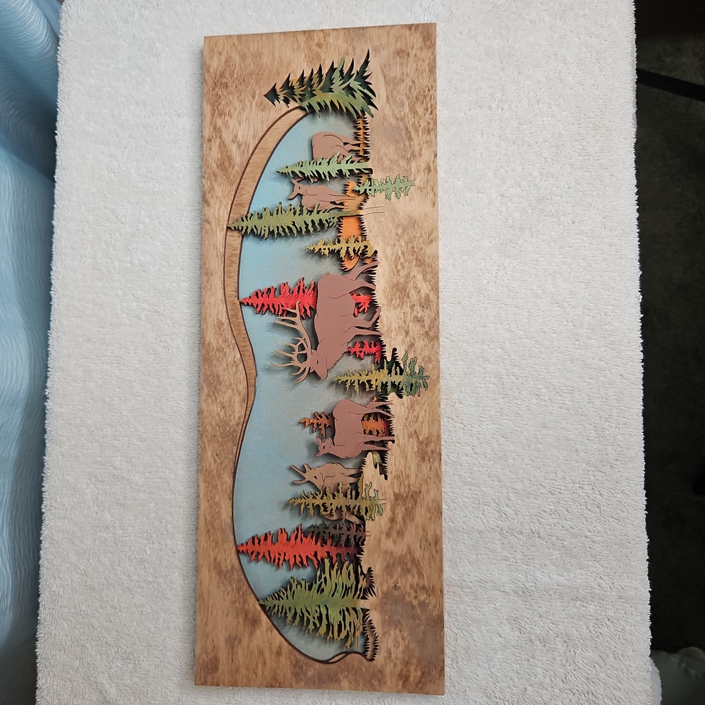 Custom Wildlife Wood Engraving Sign - Forest Elk Scene